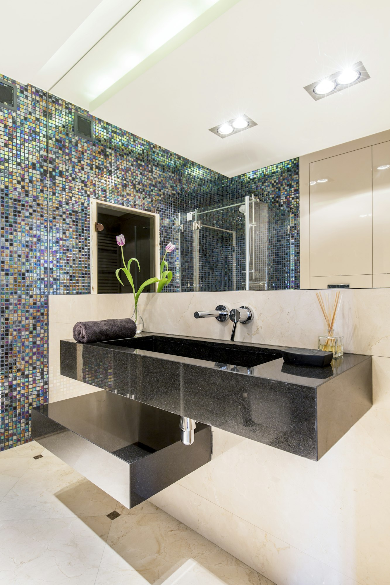 Modern bathroom with mosaic tiles